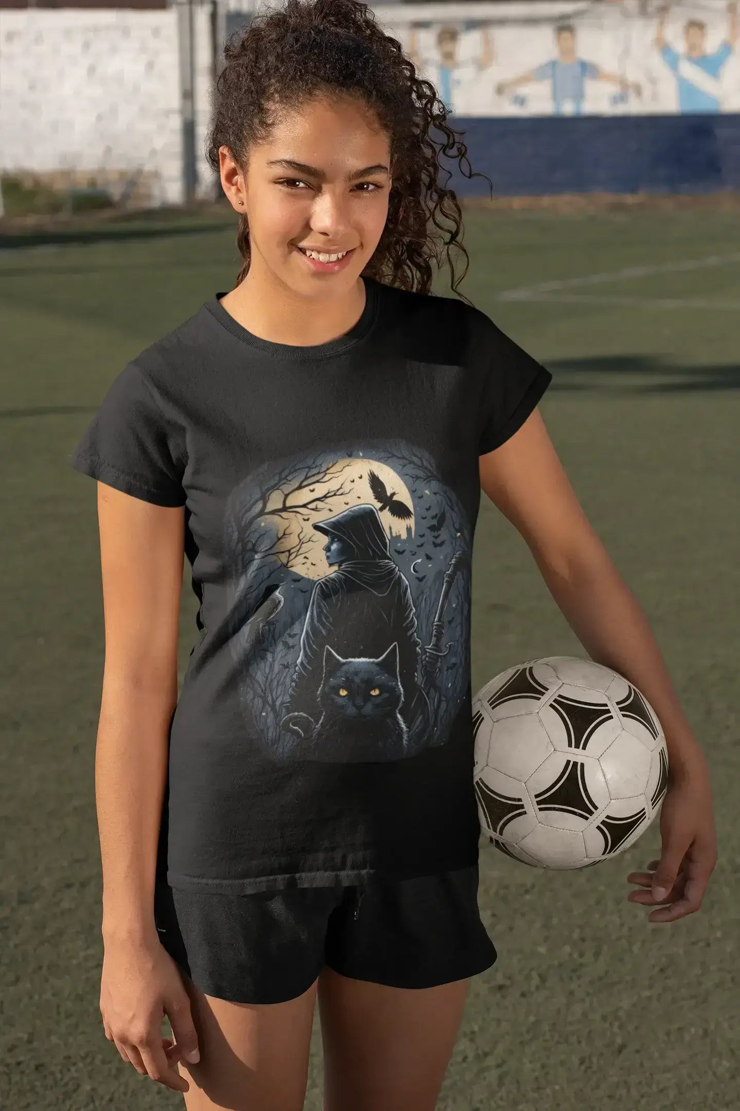 Shadow Seeker Unisex T-Shirt – Mystical Night, Black Cat & Moonlit Adventure