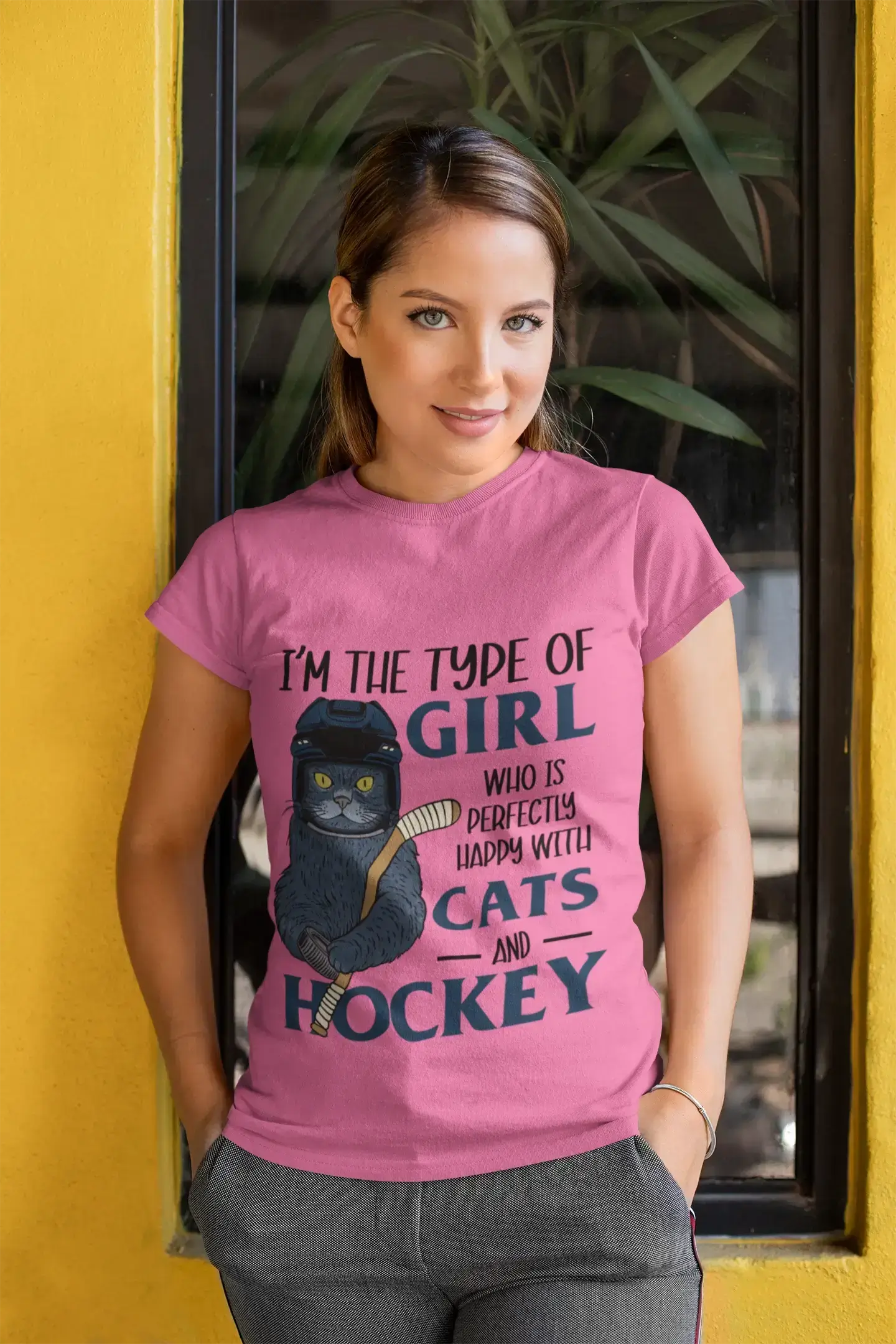 Perfectly Happy with Cats & Hockey Tee | Awesome Cat Mom Gift