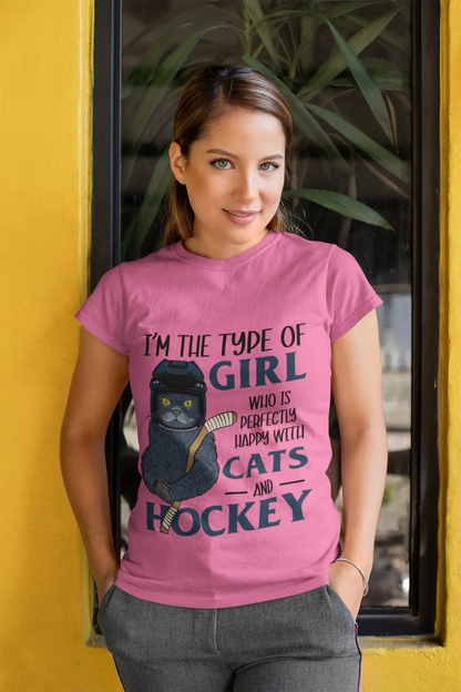 Perfectly Happy with Cats & Hockey Tee | Awesome Cat Mom Gift