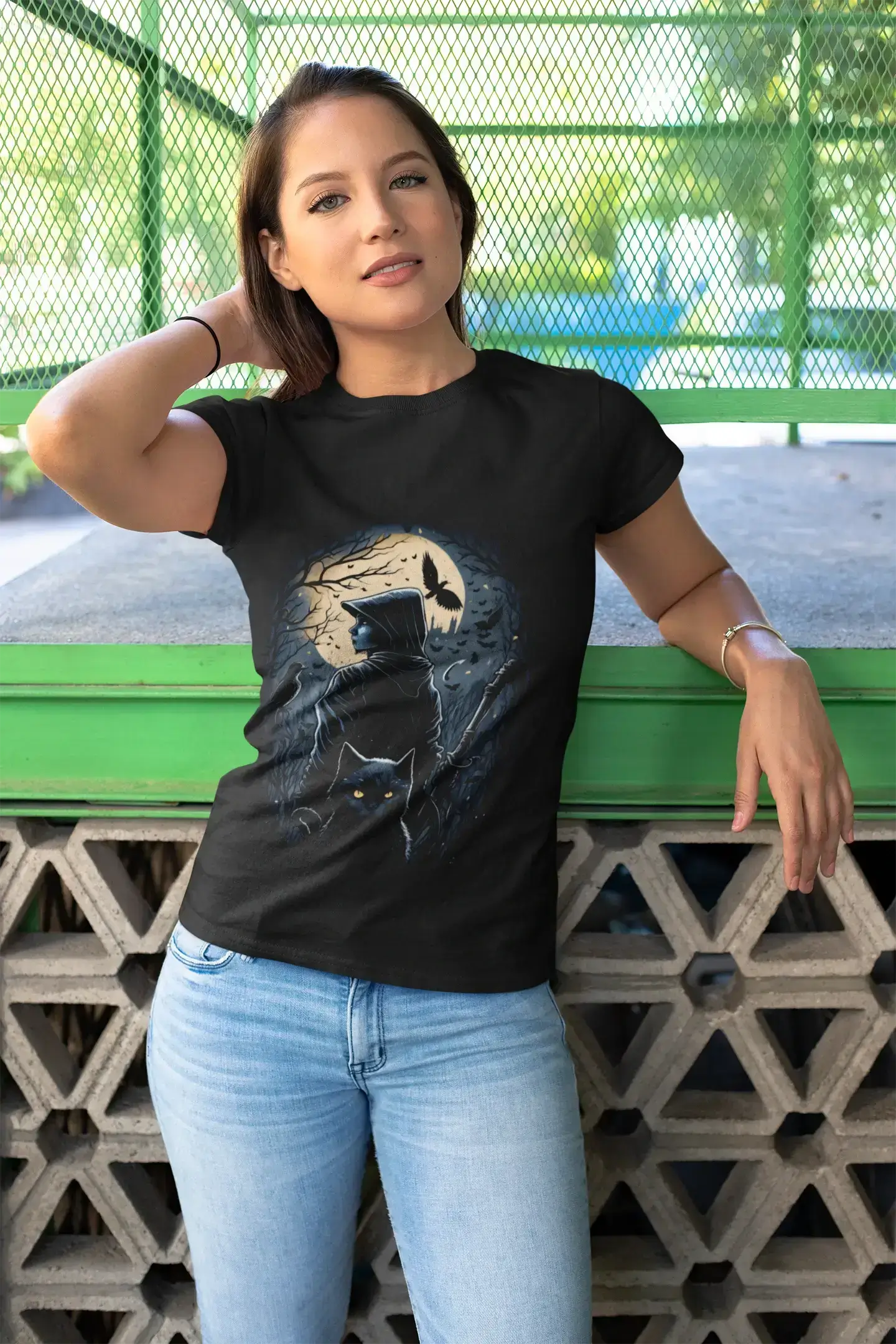Shadow Seeker Unisex T-Shirt – Mystical Night, Black Cat & Moonlit Adventure