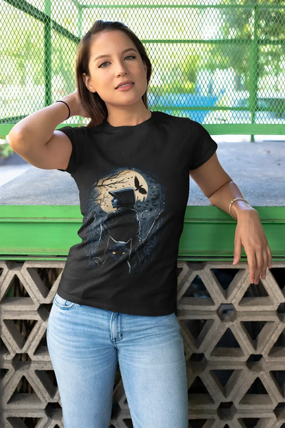 Shadow Seeker Unisex T-Shirt – Mystical Night, Black Cat & Moonlit Adventure